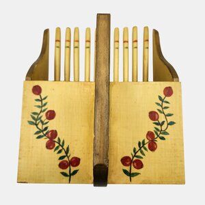 VTG Wood Cranberry Rake Folk-Art Hand-Painted '50s Yellow Red Berries Farmhouse
